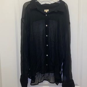 DONNI. BLACK SHEER SILK BUTTON DOWN TOP SIZE XL